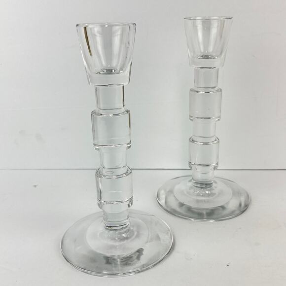 Pair of Calvin Klein Geometric Crystal Glass Candle Stick Holders - Picture 6 of 6